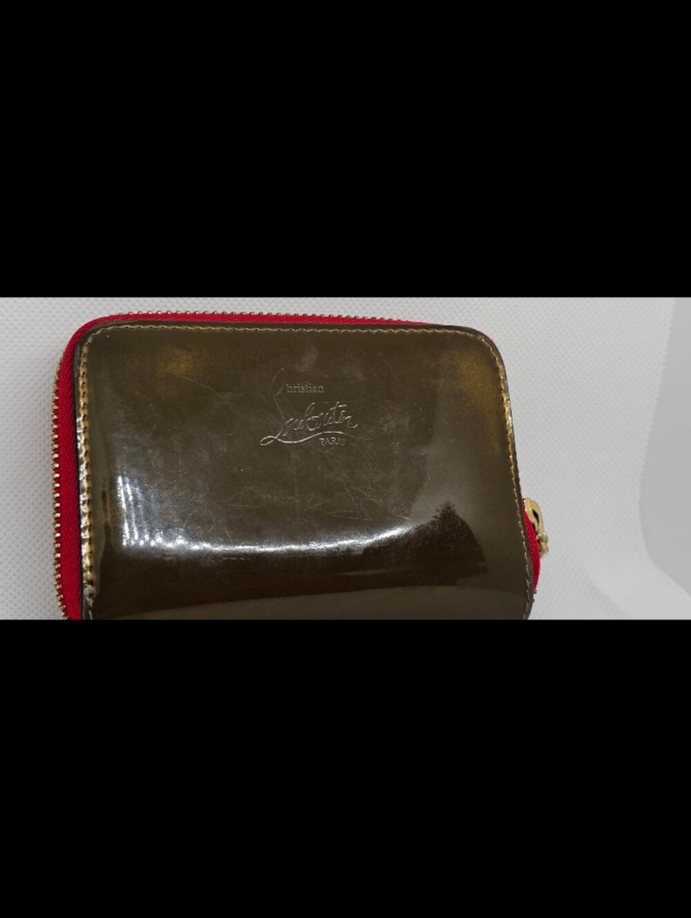Christian Louboutin Panetone Metallic Gold Studded Zip Coin Wallet with Red Trim - Picture 4 of 5